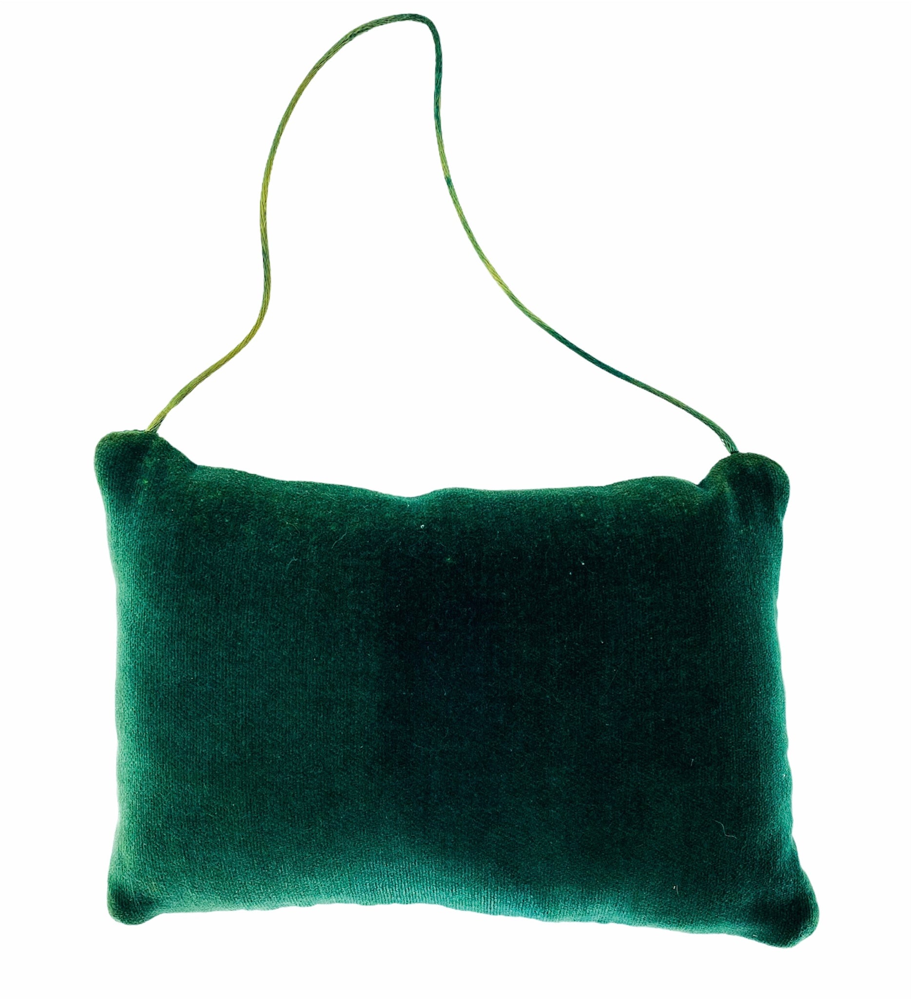 1980s “Damper Is Closed” Green Needlepoint/Velvet Hanging Fireplace Pillow
