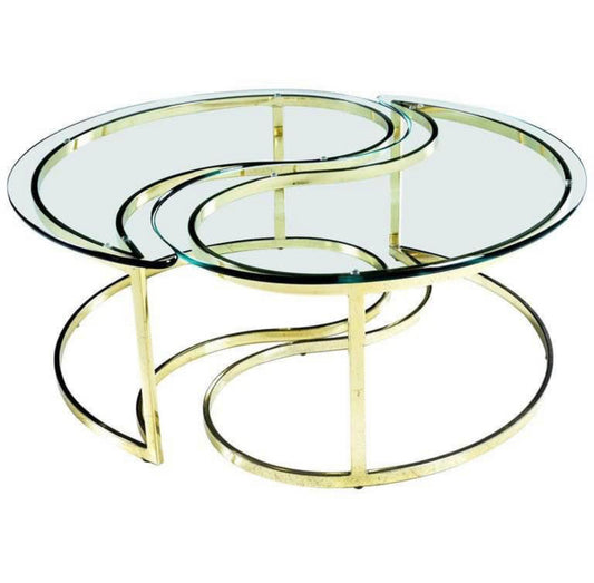 Contemporary Brass and Glass Yin Yang Tables