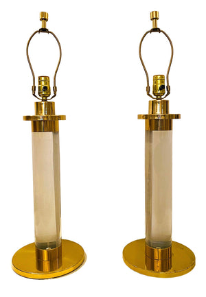 1970’s Lucite and Brass Table Lamps by Frederick Cooper, Pair (Pick Up Only)