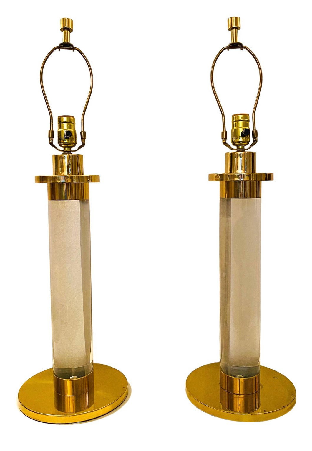 1970’s Lucite and Brass Table Lamps by Frederick Cooper, Pair (Pick Up Only)