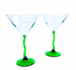Green Wiggly Stem Martini Glasses