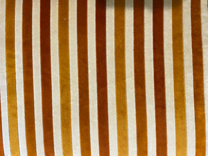 1970s Long Midcentury Velvet Stripe Tuxedo Sofa in Rust, Burnt Orange, Gold and Cream