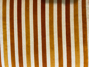 1970s Long Midcentury Velvet Stripe Tuxedo Sofa in Rust, Burnt Orange, Gold and Cream