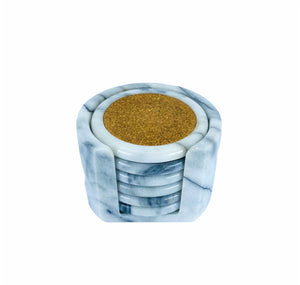 S/6 White Marble & Cork Coasters