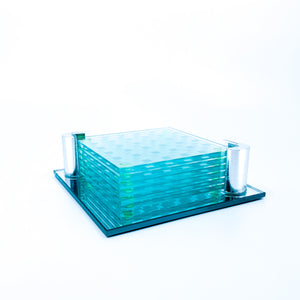 S/6 Checkered Glass Coasters