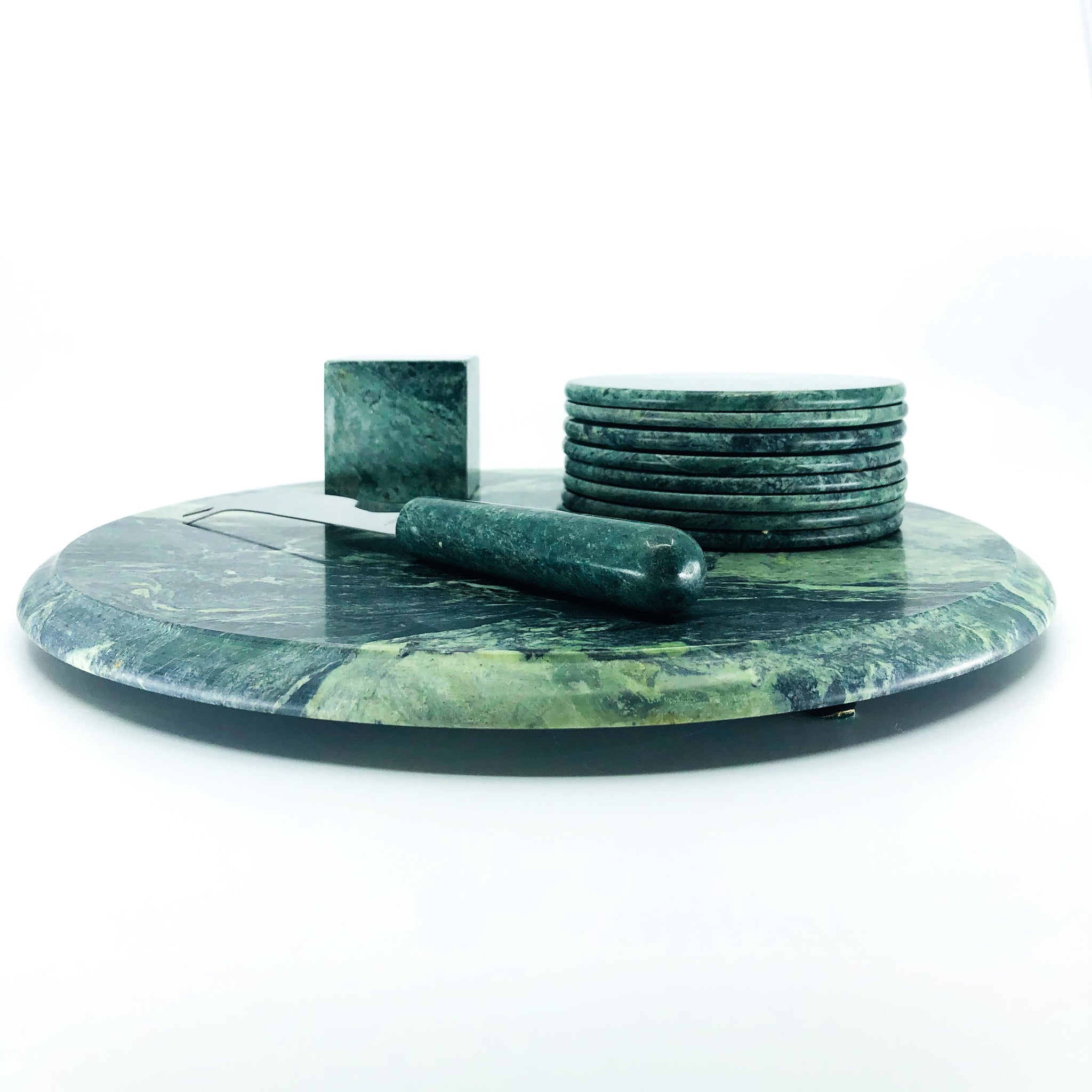 Green Marble Cheese Board Set, 8 Coasters