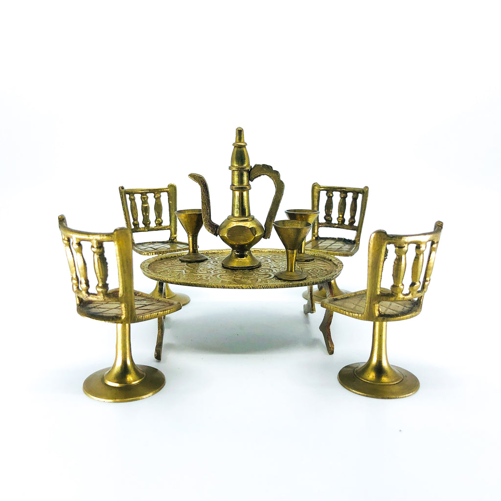 Miniature Dollhouse Brass Tea Set, 9 Pieces