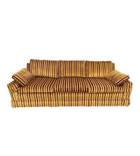 1970s Long Midcentury Velvet Stripe Tuxedo Sofa in Rust, Burnt Orange, Gold and Cream
