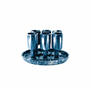 Black Marble 6 Shot Set with Tray