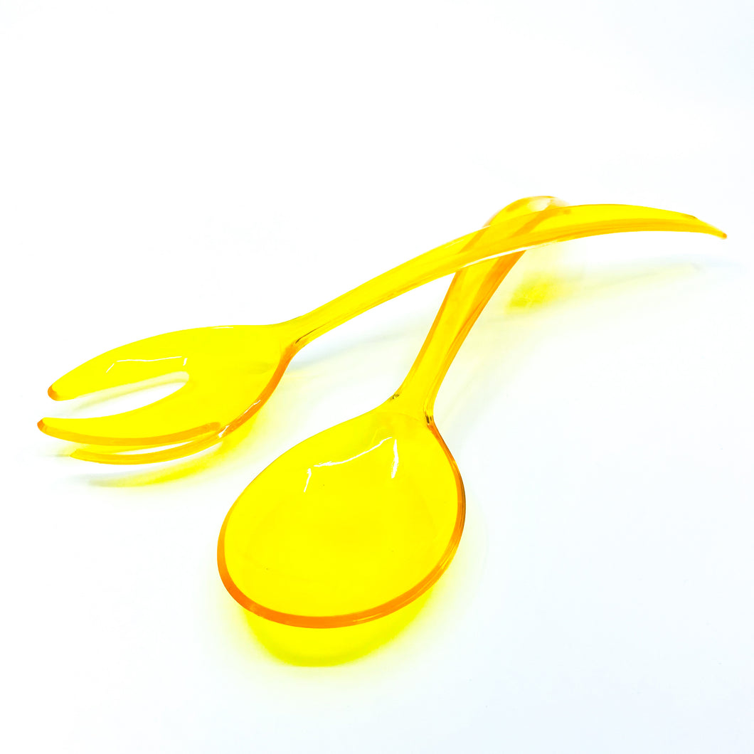 MCM Yellow Lucite Salad Fork & Spoon Serving Set