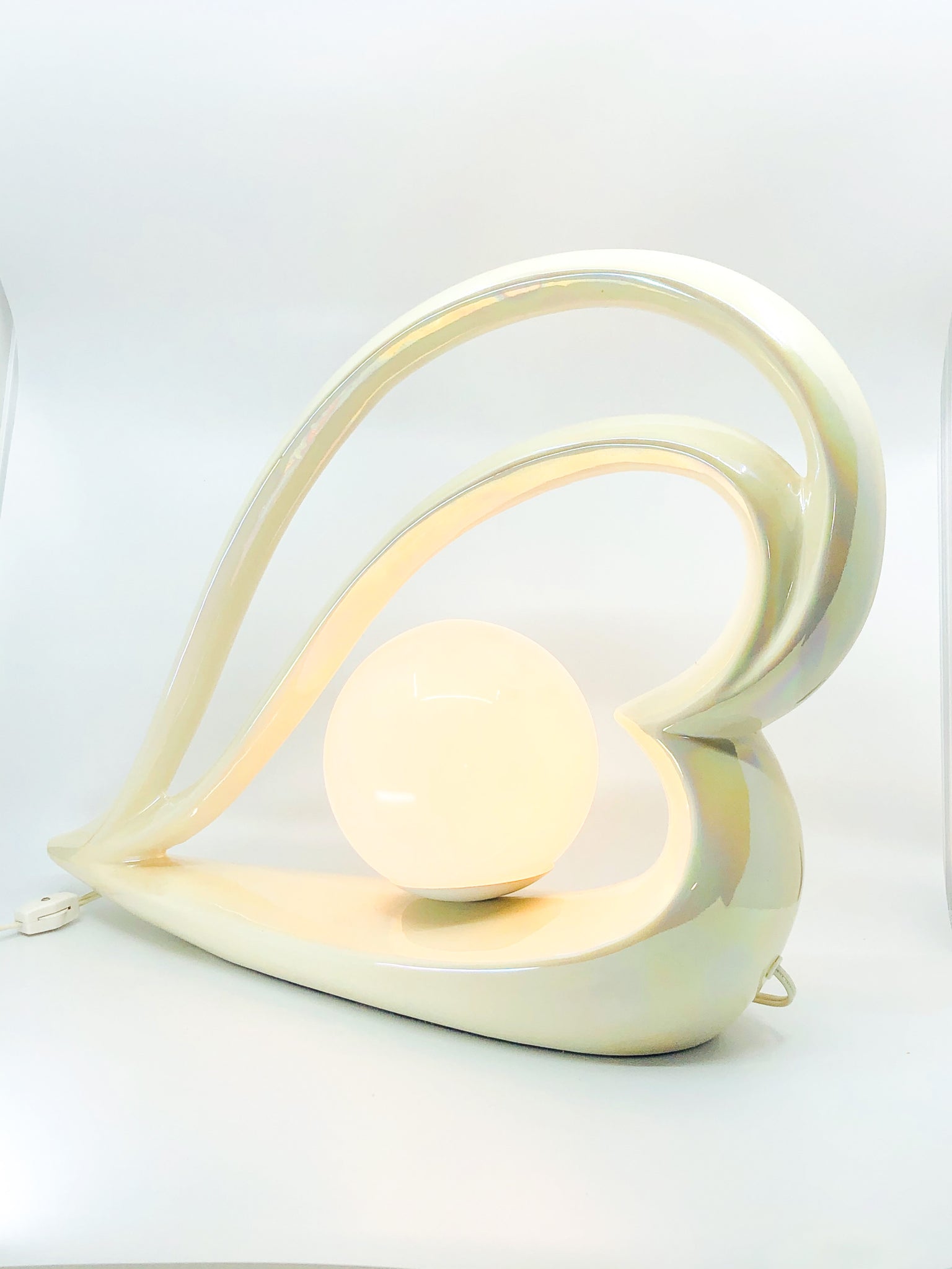 Pair of Deco Revival Opalescent Heart Shape Table Lamp