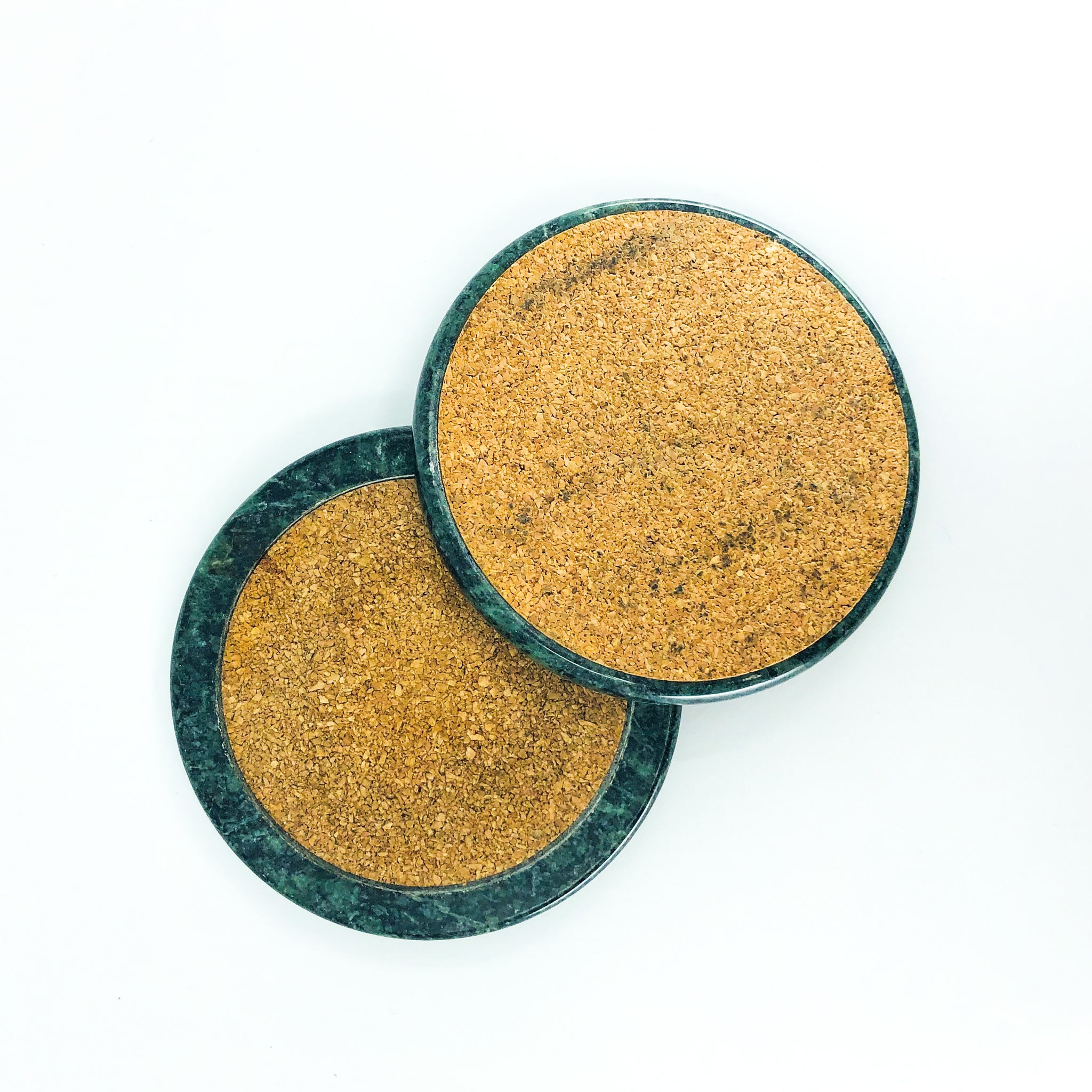 S/3 Green Marble Corked Coasters