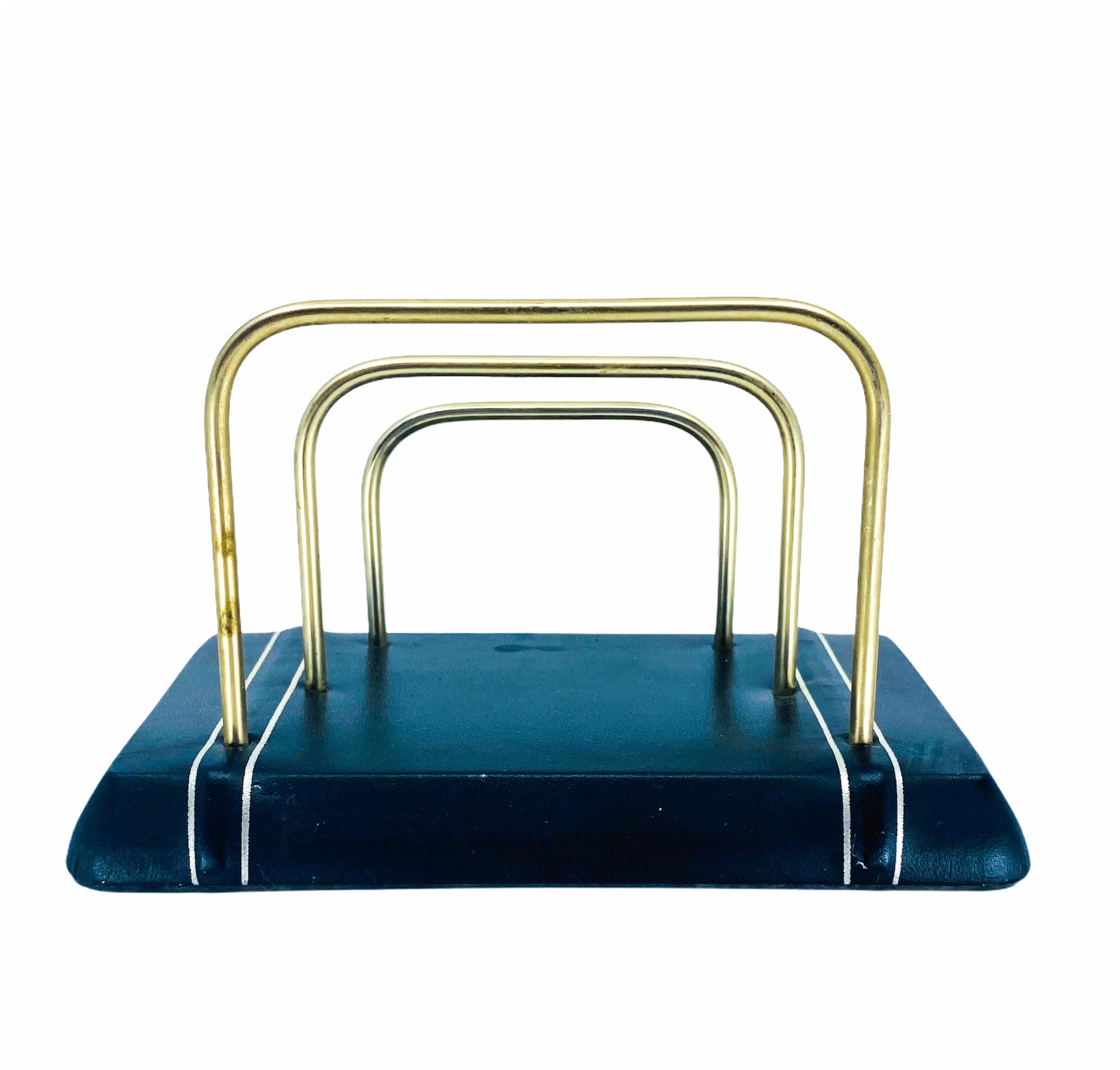Vintage Leather & Brass Mail Holder