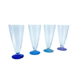 Ribbed Blown Glasses with Multicolor Pebbled Feet, Set of 4