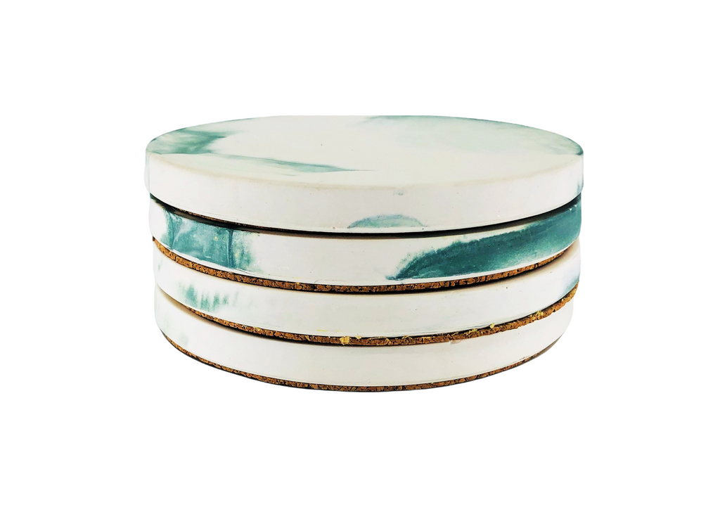 Marble Design Green & White Ceramic Coasters