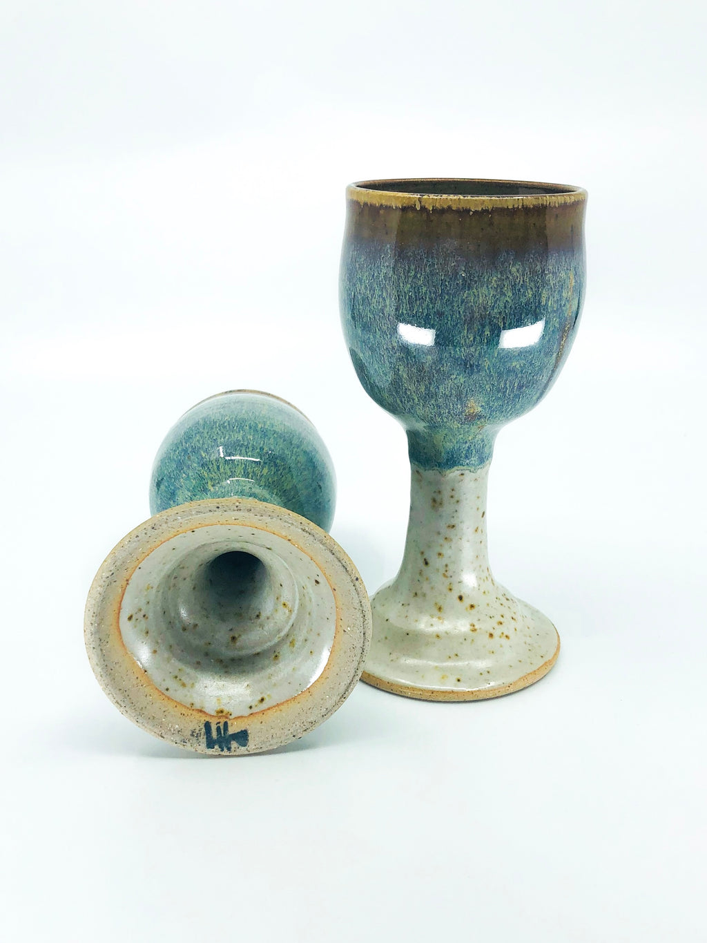 S/2 Stonewear Goblet Glasses, Handmade Ceramic