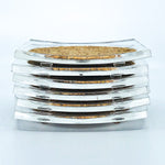 S/6 Square Lucite and Cork Coasters with Caddy