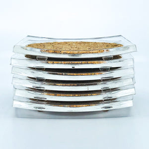 S/6 Square Lucite and Cork Coasters with Caddy