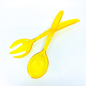 MCM Yellow Lucite Salad Fork & Spoon Serving Set
