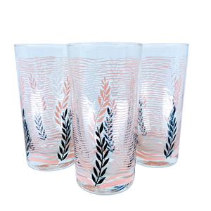 Libbey Glass, White Pink & Black Wheat Design Glasses, Set of 3