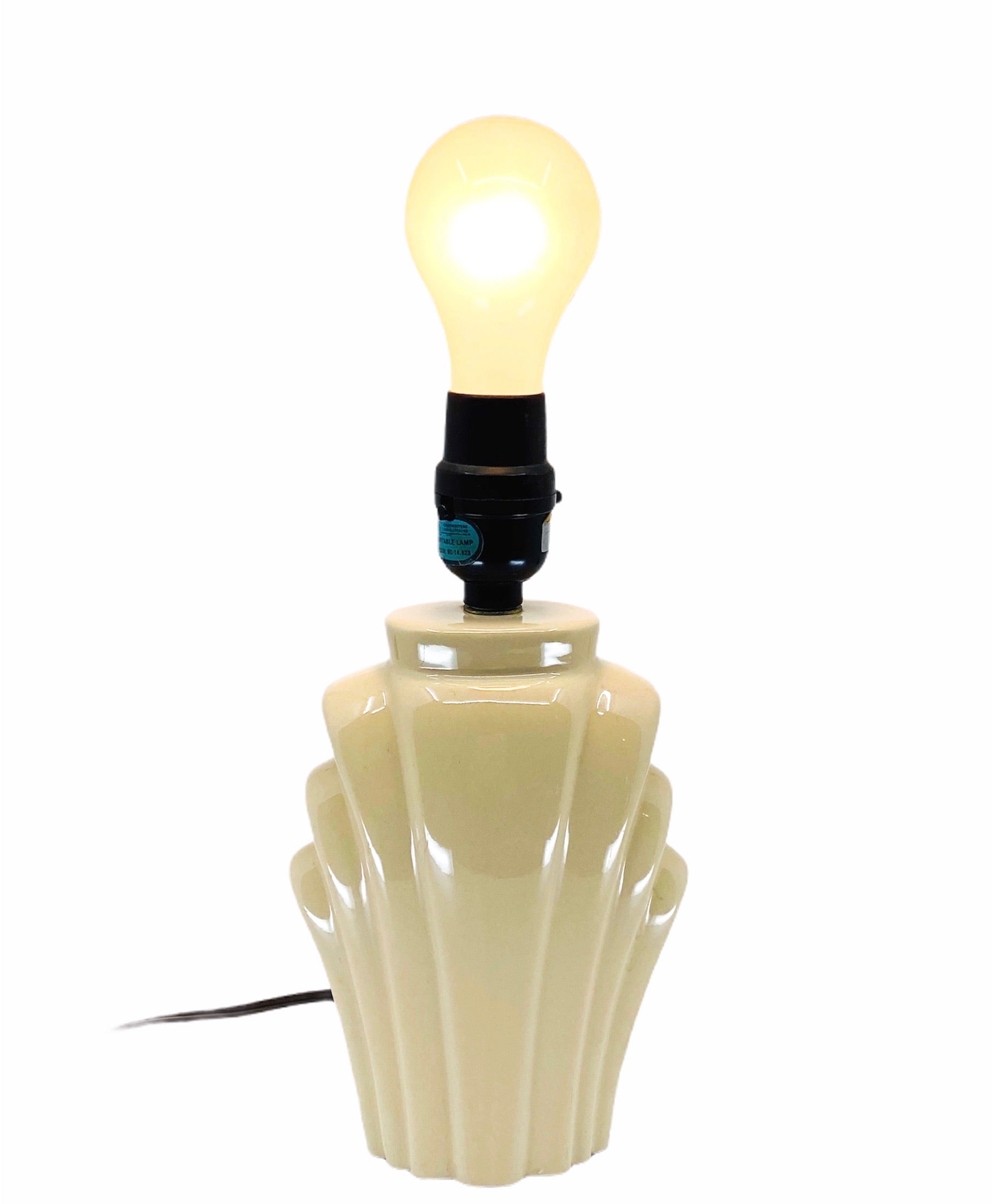Small Beige Art Deco Ceramic Table Lamp