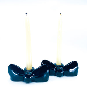 Vintage Ceramic Black Bow Candle Holders