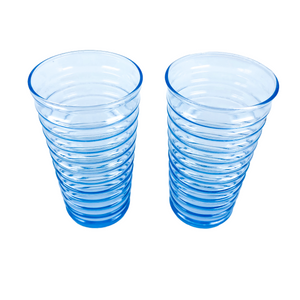 Vintage Anchor Hocking Blue Ribbed Glasses, Pair