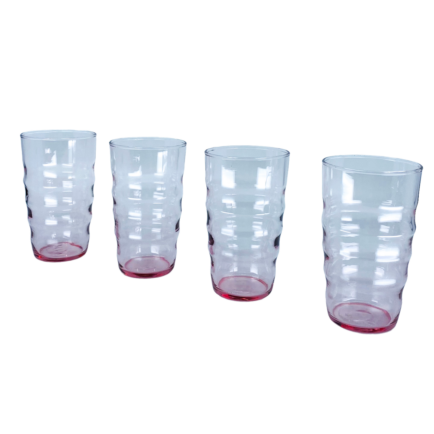 Pink Ribbed Glasses, Set of 4