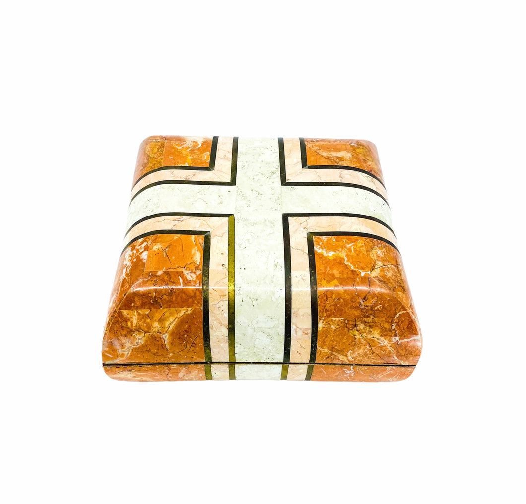 Maitland Smith Tessellated Stone with Brass Inlay Pillow Box