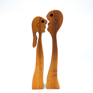 Signed Bob Ameri Teak Wood Kissing Couple Structure