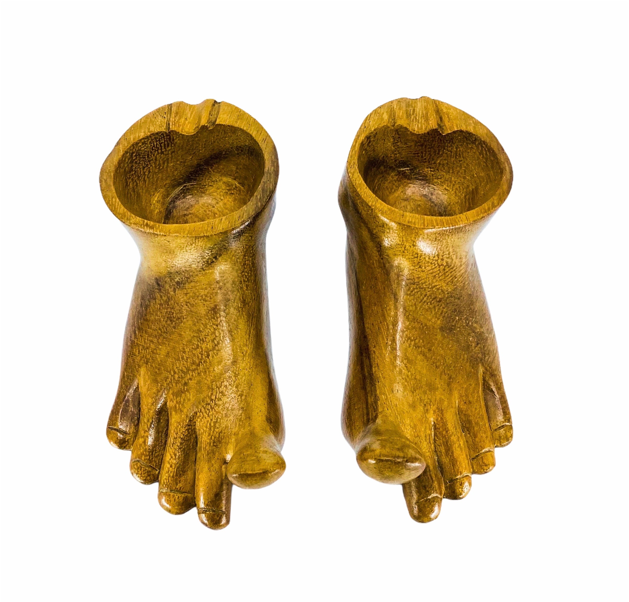 Whimsical Vintage Carved Wood Foot Ashtray, 2 Available