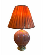 Vintage Pink Iridescent Shell Lamp with Pink Shade