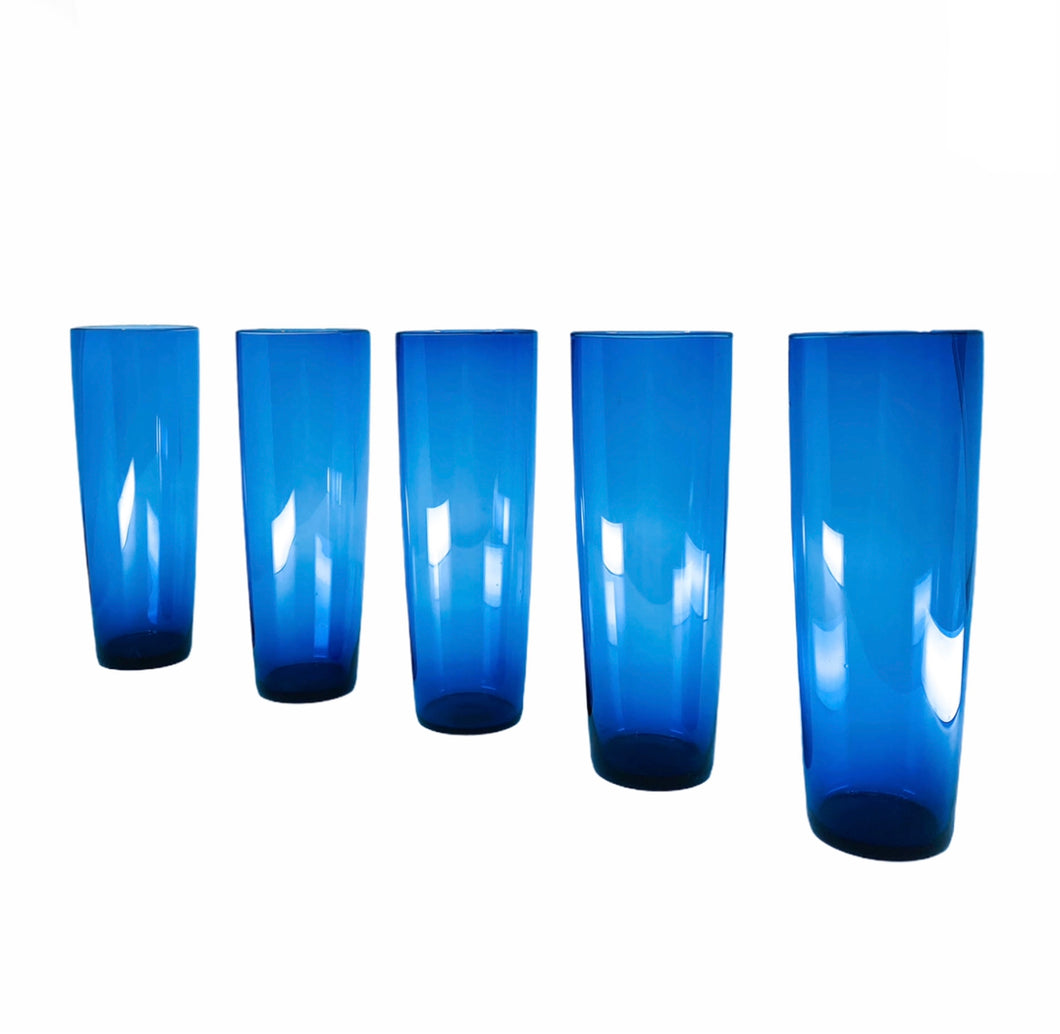Vintage Blue Slim Tallboys, Set of 5